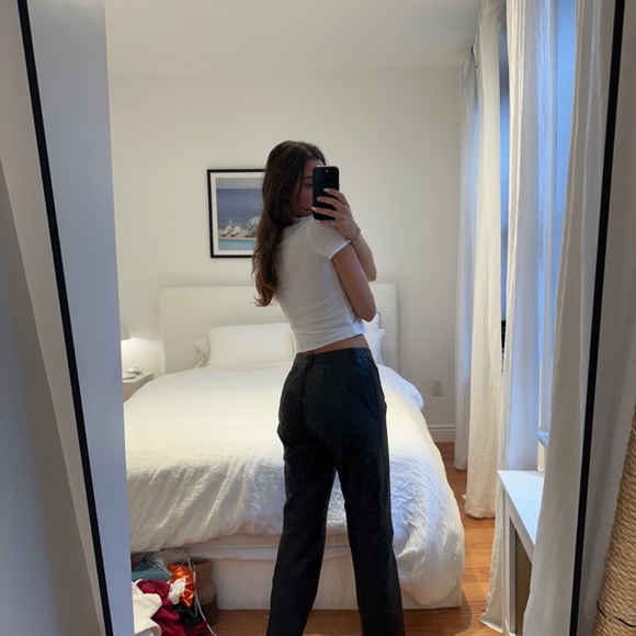 VINTAGE BLACK REAL LEATHER TROUSERS - Picture 2 of 2